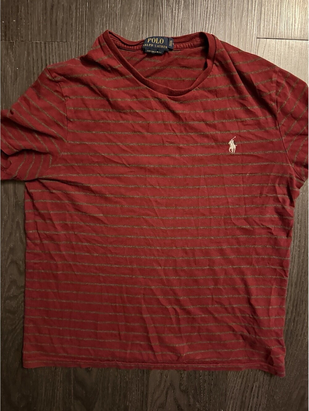 Polo Ralph Lauren Custom Slim Fit Red Green Striped Crewneck T-Shirt Medium